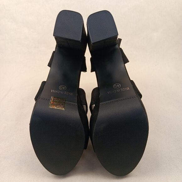 Platform Heels With Ankle Strap Black Faux Suede Women's Size 7.5 - Picture 5 of 7